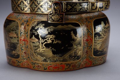 图片[4]-Black paint painted with gold, landscape, pavilions, handmade stove-China Archive